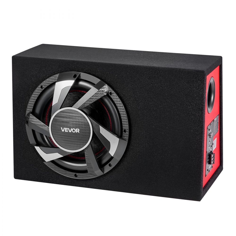 VEVOR Subwoofer Bass Package, 12 in, 245W RMS, Complete Car Audio Subwoofer and Amp Package, with Loaded Enclosure, Built-in Amplifier, and Wiring Kit, Slim Trapezoid , Compact for Car Audio Systems