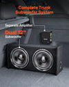 Complete trunk subwoofer system (dual 12-inch subwoofer enclosure with separate amplifier)