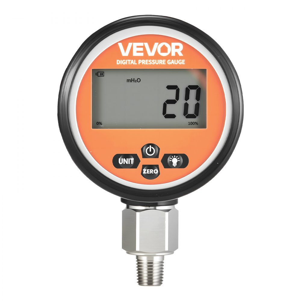 VEVOR Digital Hydraulic Pressure Gauge, 0-10000 PSI (0-700 Bar) Hydraulic Pressure Sensor, Manometer Tester with 1/4 inch NPT Base Entry for Excavator Construction Machinery, Stainless Steel Housing