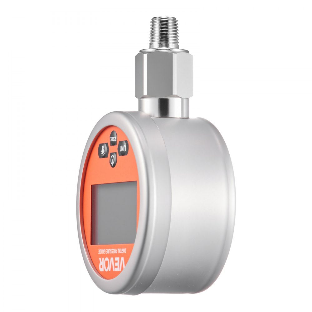 VEVOR Digital Hydraulic Pressure Gauge, 0-10000 PSI (0-700 Bar) Hydraulic Pressure Sensor, Manometer Tester with 1/4 inch NPT Base Entry for Excavator Construction Machinery, Stainless Steel Housing