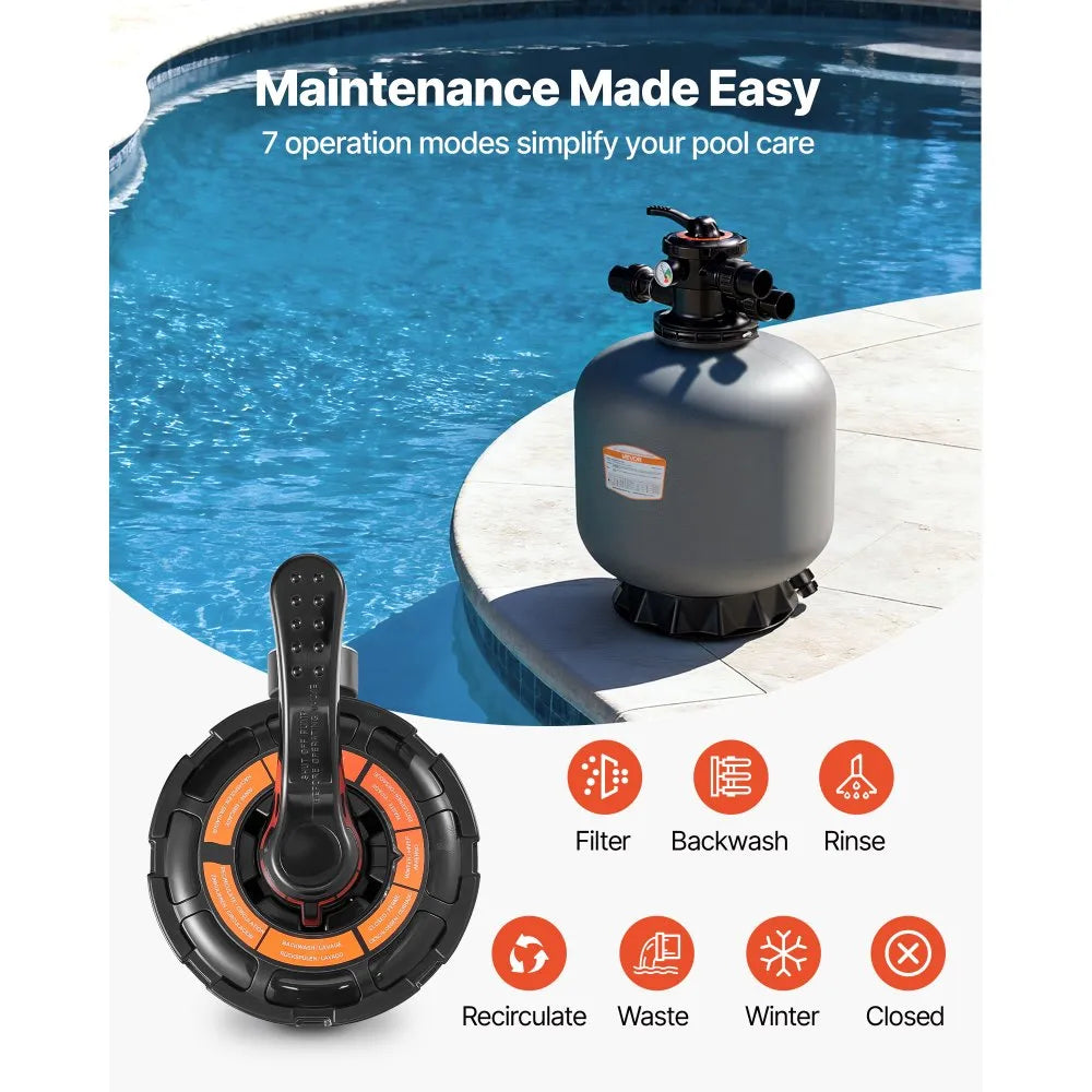 VEVOR Sand Filter, 20-Inch, 50 GPM Above Inground Swimming Pool Sand Filter System, with 7-Way Multi-Port Valve, Backwash, Rinse, Recirculate, Waste, Winter, Closed Modes, for Above In Ground Pools