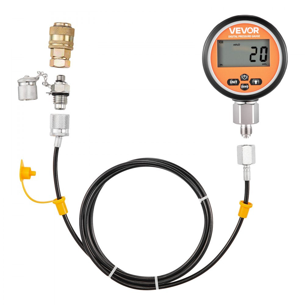 VEVOR Digital Hydraulic Pressure Test Coupling Kit, 10000 PSI Pressure Gauge Manometer Tester with 1 Gauge, 1 Test Coupling, 1 Quick-Release Coupler, and 1 Hose for Excavator Construction Machinery