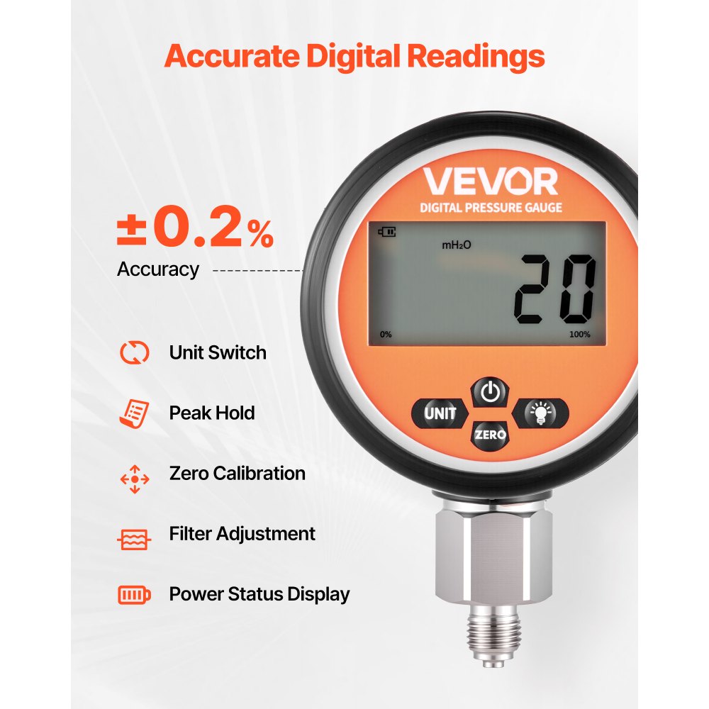 VEVOR Digital Hydraulic Pressure Test Coupling Kit, 10000 PSI Pressure Gauge Manometer Tester with 2 Gauges, 9 Test Couplings, 2 Quick-Release Couplers, 2 Hoses for Excavator Construction Machinery