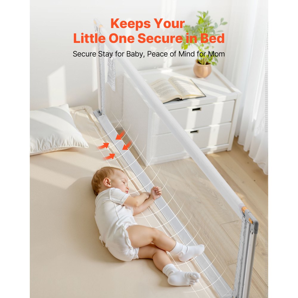 VEVOR Toddler Bed Rail, Kids Beds Guard Rail with Reinforced Iron Pipe and Oxford Cloth, Adjustable Height Bed Side Railing, Portable Guard Bumper Barrier for Crib, Bunk, 78.74 x 35.04 in, 1 Piece