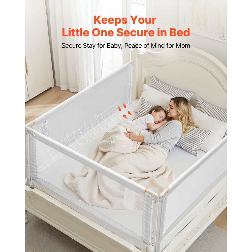 VEVOR 3 Piece Toddler Bed Rail, Kids Beds Guard Rail with Reinforced Iron Pipe and Oxford Cloth, Adjustable Height Bed Side Railing, Portable Guard Bumper Barrier for Queen Size, 3 Sides, Grey
