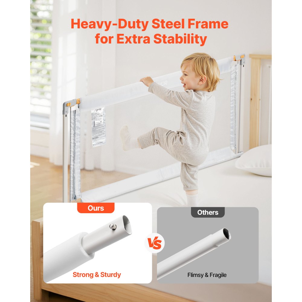 VEVOR 3 Piece Toddler Bed Rail, Kids Beds Guard Rail with Reinforced Iron Pipe and Oxford Cloth, Adjustable Height Bed Side Railing, Portable Guard Bumper Barrier for King Size, 3 Sides, Grey