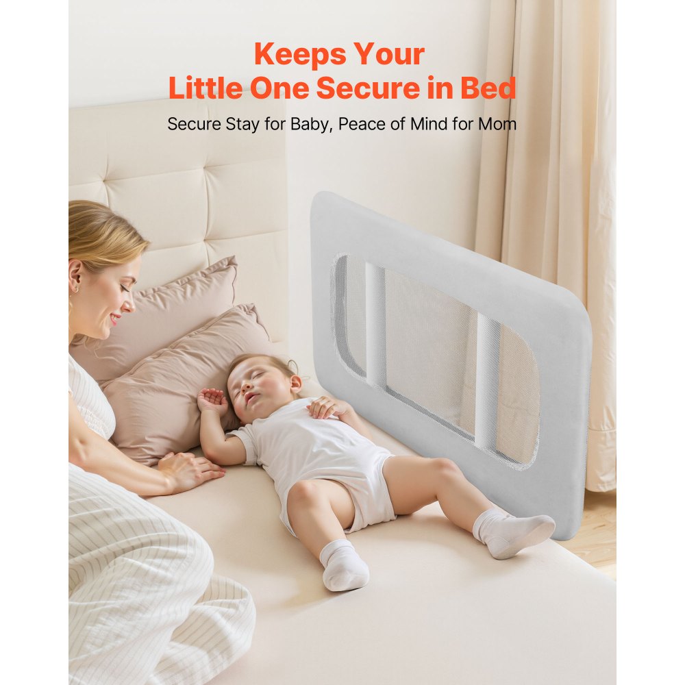 VEVOR Toddler Bed Rail, Kids Beds Guard Rail with Reinforced Iron Pipe and Oxford Cloth, Adjustable Height Bed Side Railing, Portable Guard Bumper Barrier for Crib, Bunk, 31.5 x 26.38 in, 1 Piece