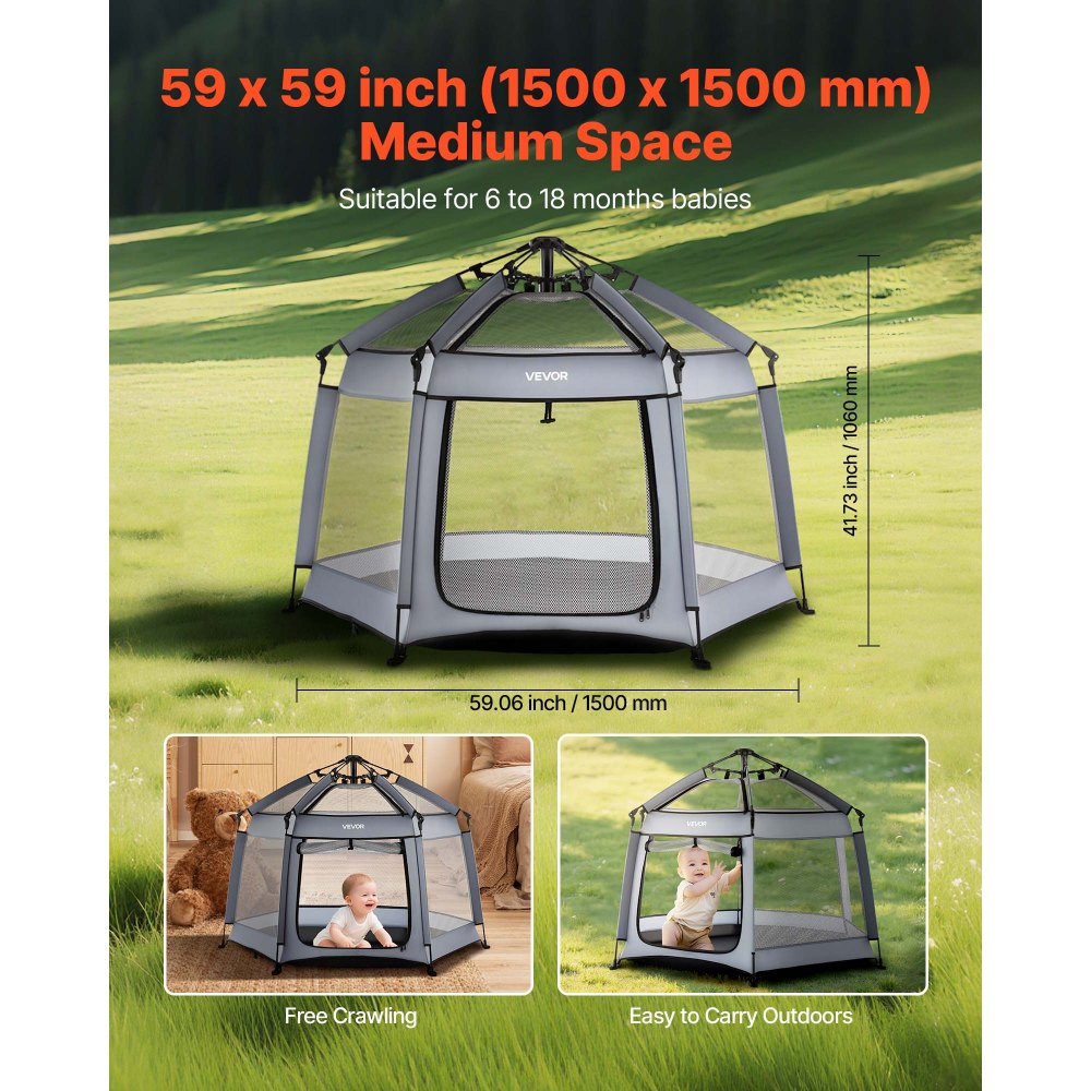 VEVOR Baby Playpen, Pop Up Toddler Playpen with Canopy, Indoor & Outdoor Portable Play Yard for Babies Toddlers with UPF 50+ Sunshades & Travel Bag for Home Park Beach, Foldable and Lightweight