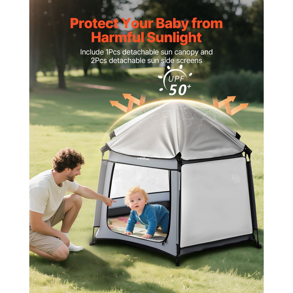 VEVOR Baby Playpen, Pop Up Toddler Playpen with Canopy, Indoor & Outdoor Portable Play Yard for Babies Toddlers with UPF 50+ Sunshades & Travel Bag for Home Park Beach, Foldable and Lightweight