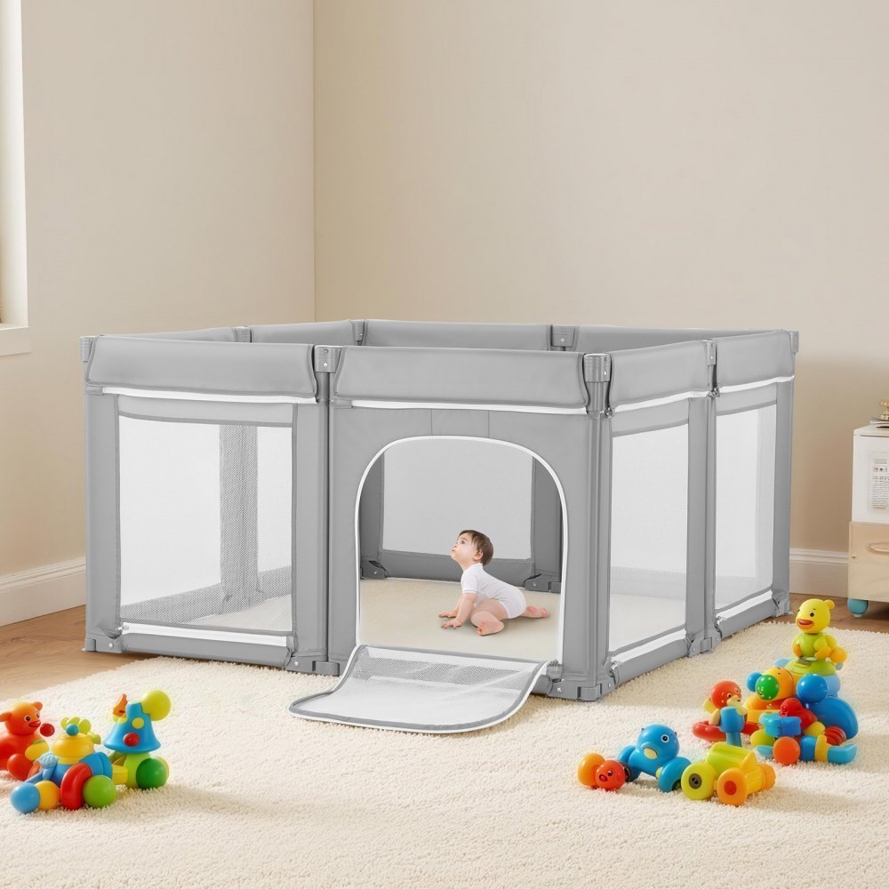 VEVOR Baby Playpen, 78.7″ x 70.1″ Extra Large Toddlers Playpen, Foldable Baby Fence Play Yard with Zippered Door & Soft Breathable Mesh, Indoor Outdoor Safety Activity Center - Great Gift for Toddlers