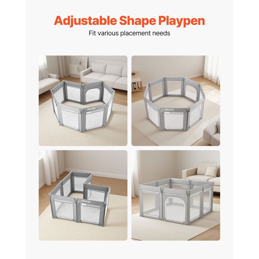 VEVOR Baby Playpen, 47.2″ x 47.2″ Foldable Toddlers Playpen, Indoor/Outdoor Baby Fence Play Yard with Zippered Door & Soft Breathable Mesh, No-Gap Toddlers Activity Center for 6 -24 Months Babies