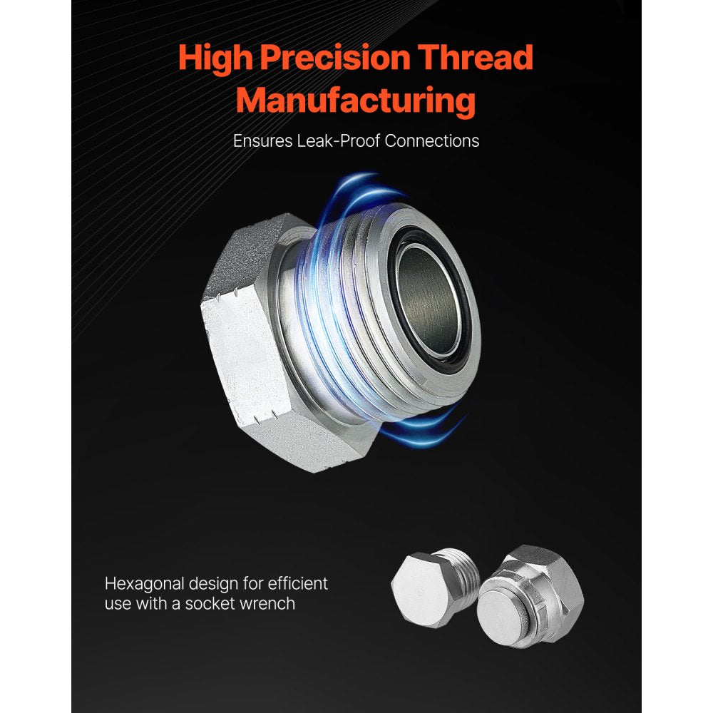 VEVOR 64 PCS DIN Hydraulic Fittings, Heavy Duty Master Industrial Hydraulic Cap and Plug, Hose Tube and Pipe Fitting Kit, Cap and Plug Kit with Precision Threading, Dash Sizes 14/16/18/22/26/30/36