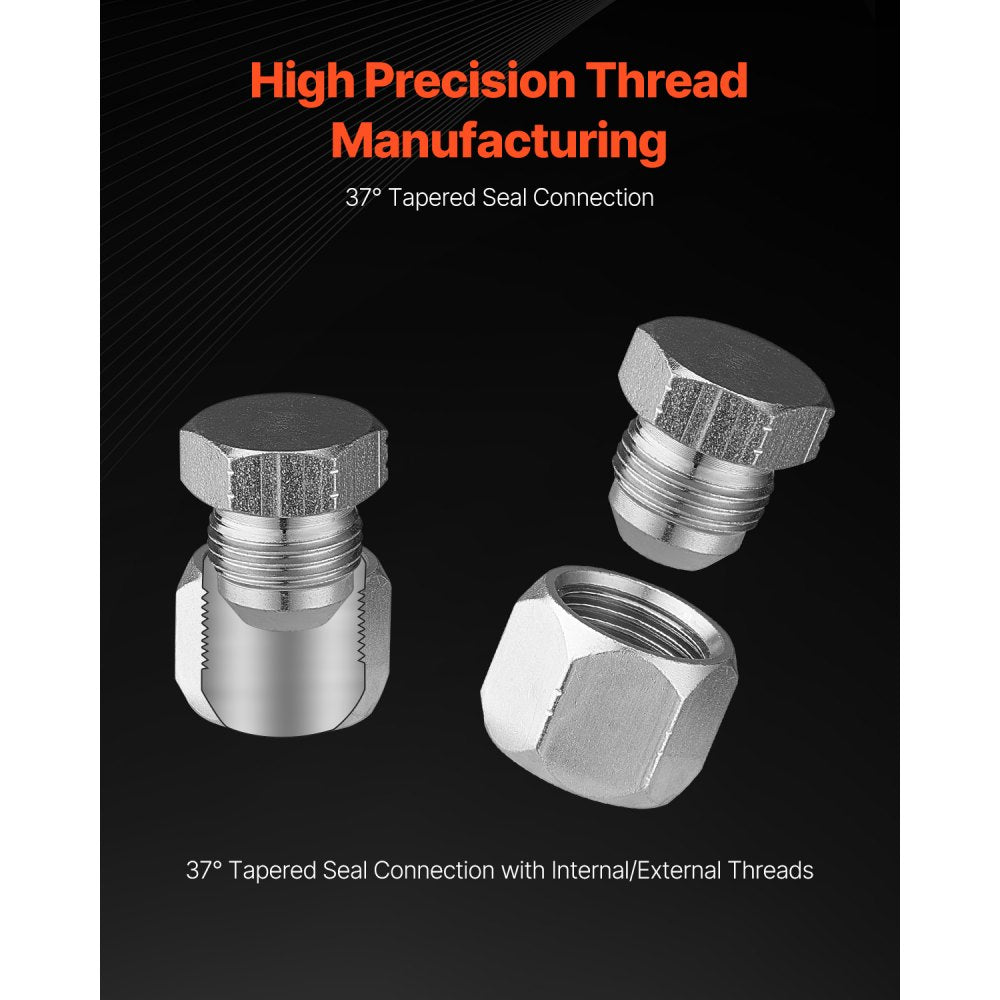 VEVOR 72 PCS JIC Hydraulic Fittings, Heavy Duty Master Industrial Hydraulic Cap and Plug, Hose Tube and Pipe Fitting Kit Cap and Plug Kit Precision Threading in 37° Dash Sizes 4 6 8 10 12 16