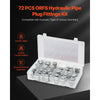 VEVOR 72 PCS ORFS Hydraulic Fittings, O Ring Face Seal Fitting Kit, Hydraulic Hose Tube and Pipe Fittings, Cap and Plug Set for Hydraulics, O Ring Assortment Kit Precision Thread, Sizes 4 6 8 10 12 16