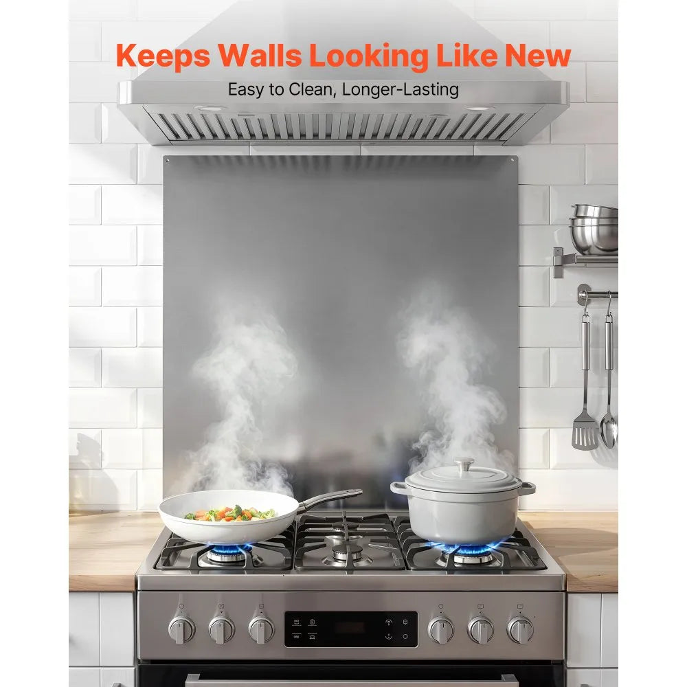 VEVOR 30" x 30" Stainless Steel Backsplash for Stove, Ultra Flat Splatter Guard, Wall Shield Range Hood Backsplash, Easy Clean Kitchen Wall Metal Panel, Pre-Drilled Holes for Easy Installation, Silver