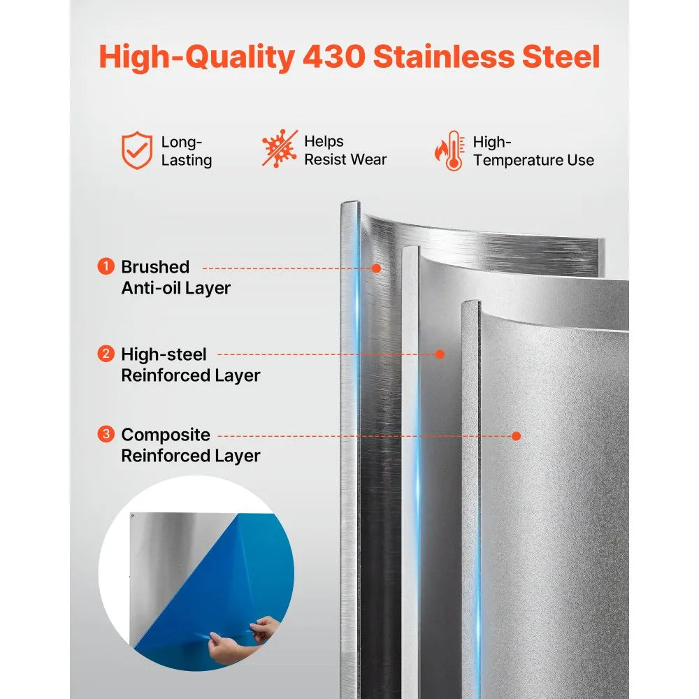VEVOR 30" x 30" Stainless Steel Backsplash for Stove, Ultra Flat Splatter Guard, Wall Shield Range Hood Backsplash, Easy Clean Kitchen Wall Metal Panel, Pre-Drilled Holes for Easy Installation, Silver