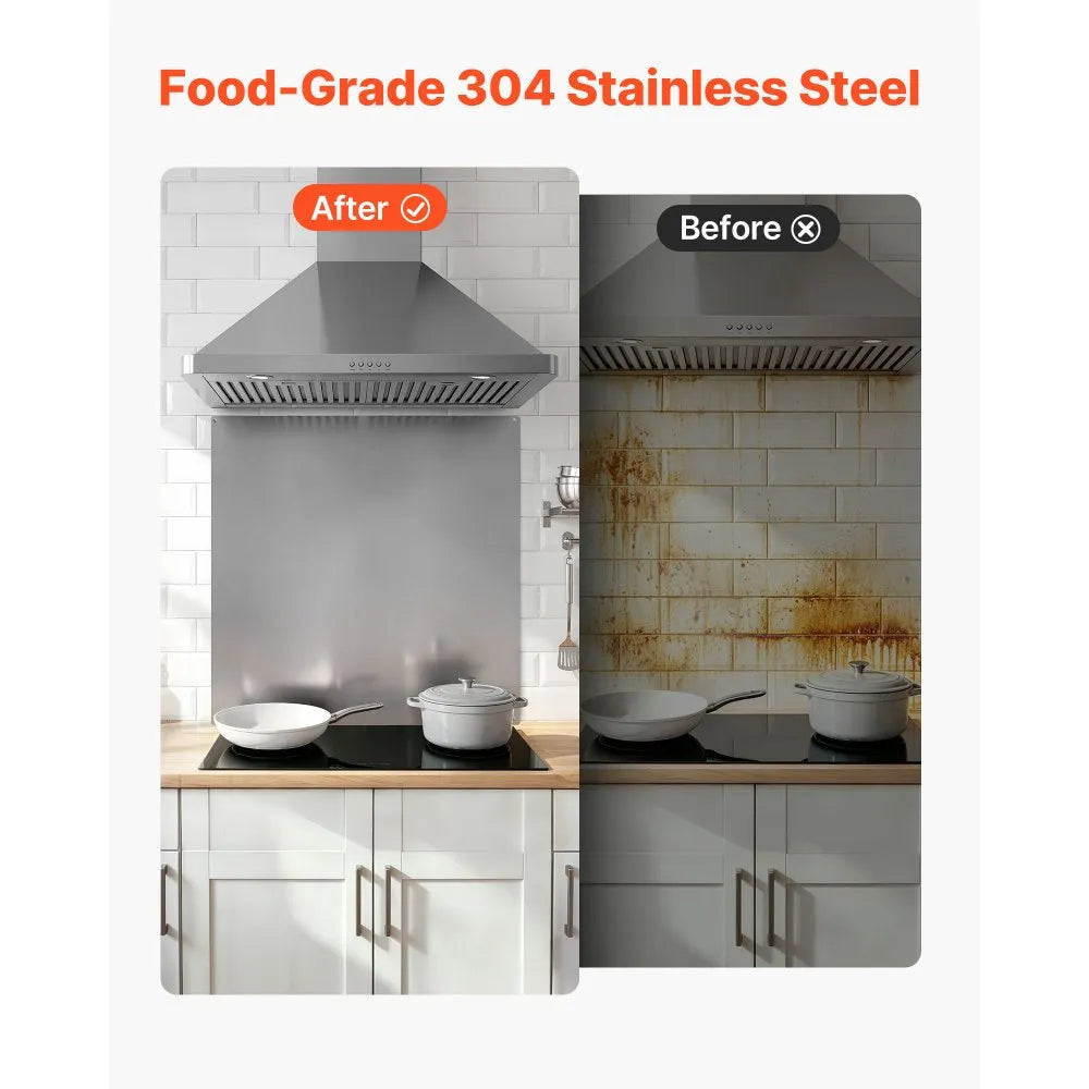 VEVOR 30" x 30" Stainless Steel Backsplash for Stove, Ultra Flat Splatter Guard, Wall Shield Range Hood Backsplash, Easy Clean Kitchen Wall Metal Panel, Pre-Drilled Holes for Easy Installation, Silver