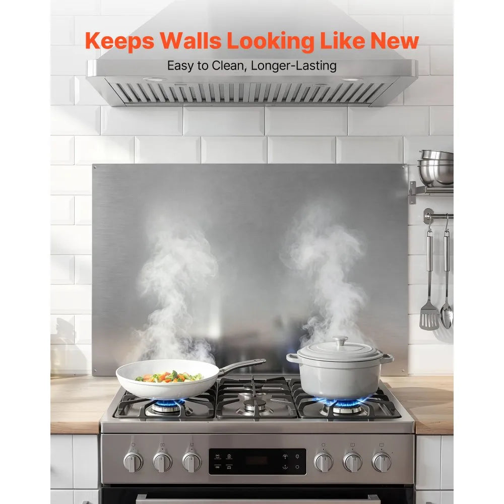 VEVOR 36" x 24" Stainless Steel Backsplash for Stove, Ultra Flat Splatter Guard, Wall Shield Range Hood Backsplash, Easy Clean Kitchen Wall Metal Panel, Pre-Drilled Holes for Easy Installation, Silver