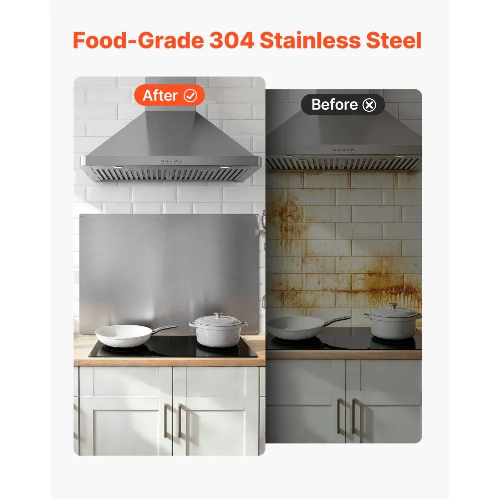 VEVOR 36" x 24" Stainless Steel Backsplash for Stove, Ultra Flat Splatter Guard, Wall Shield Range Hood Backsplash, Easy Clean Kitchen Wall Metal Panel, Pre-Drilled Holes for Easy Installation, Silver