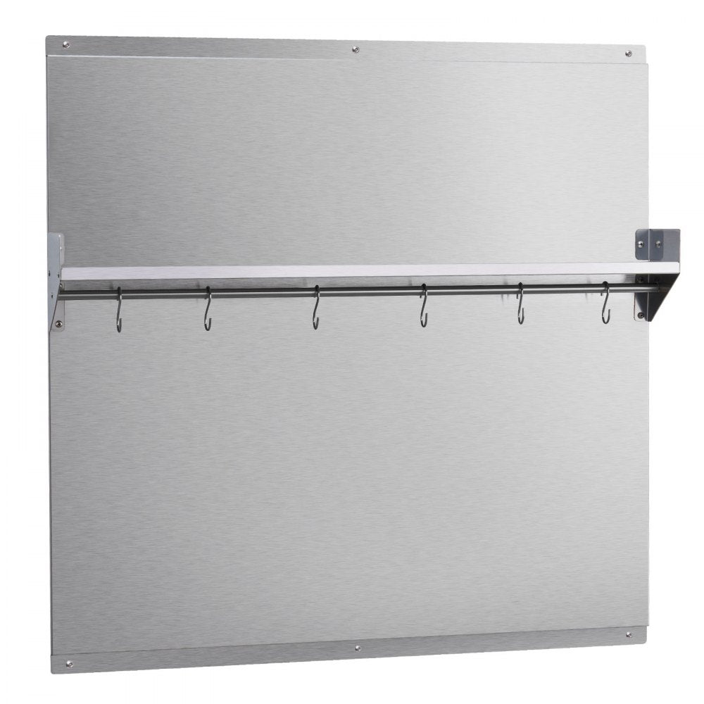 VEVOR 30" x 30" Stainless Steel Backsplash for Stove, Ultra Flat Splatter Guard with Storage Shelf & Hanging Rack, Wall Shield Range Hood Panel, Easy Clean, Pre-Drilled Holes for Easy Installation