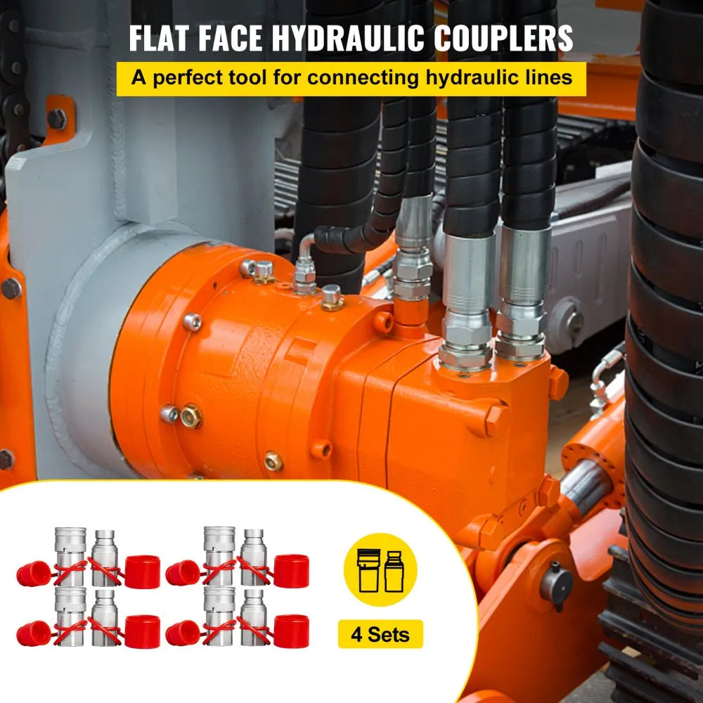 VEVOR Hydraulic Coupler 1/2 Body with 1/2" NPT Thread 27.6 MPa Hydraulic Quick Connect 4 Pairs Hydraulic Coupling Quick Connect 45.5 L/min Hydraulic Quick Coupler