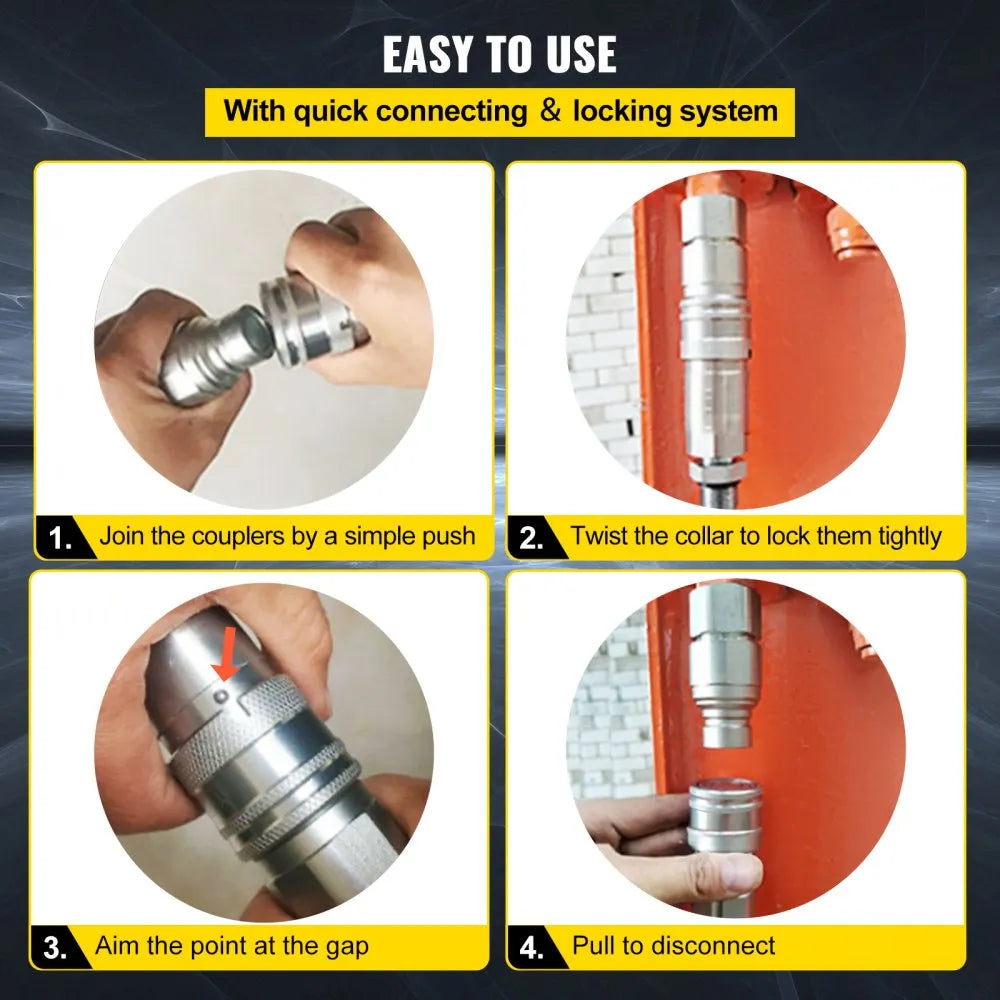 VEVOR Hydraulic Coupler 1/2 Body with 1/2" NPT Thread 27.6 MPa Hydraulic Quick Connect 4 Pairs Hydraulic Coupling Quick Connect 45.5 L/min Hydraulic Quick Coupler