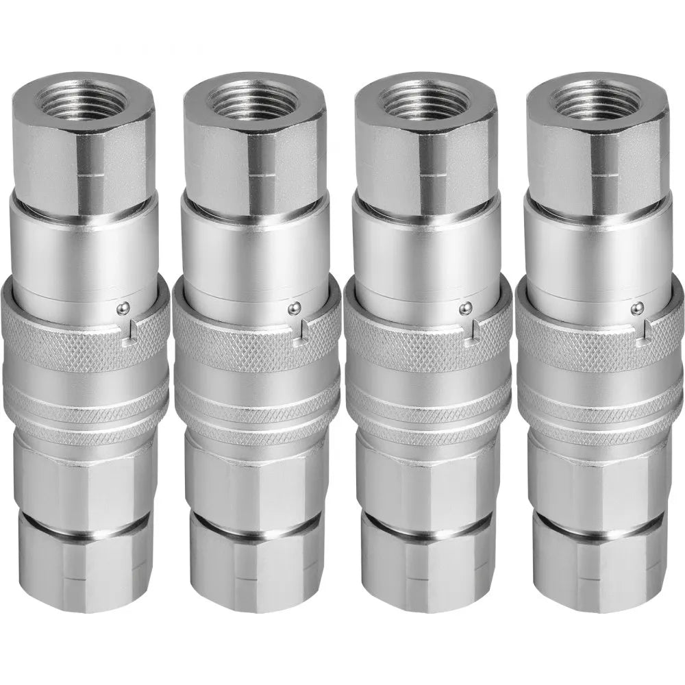 VEVOR Hydraulic Coupler 1/2 Body with 1/2" NPT Thread 27.6 MPa Hydraulic Quick Connect 4 Pairs Hydraulic Coupling Quick Connect 45.5 L/min Hydraulic Quick Coupler