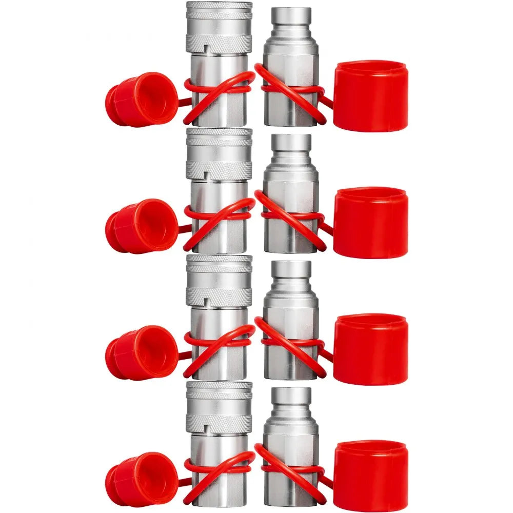 VEVOR Hydraulic Coupler 1/2 Body with 1/2" NPT Thread 27.6 MPa Hydraulic Quick Connect 4 Pairs Hydraulic Coupling Quick Connect 45.5 L/min Hydraulic Quick Coupler