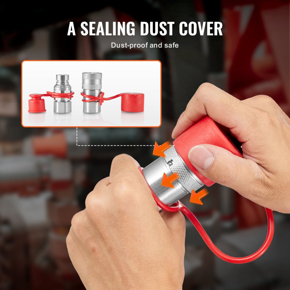 VEVOR 1/2" Flat Face Hydraulic Couplers, 1/2" NPT Skid Steer Hydraulic Quick Connect Couplers with 2 Dust Caps (ISO16028)