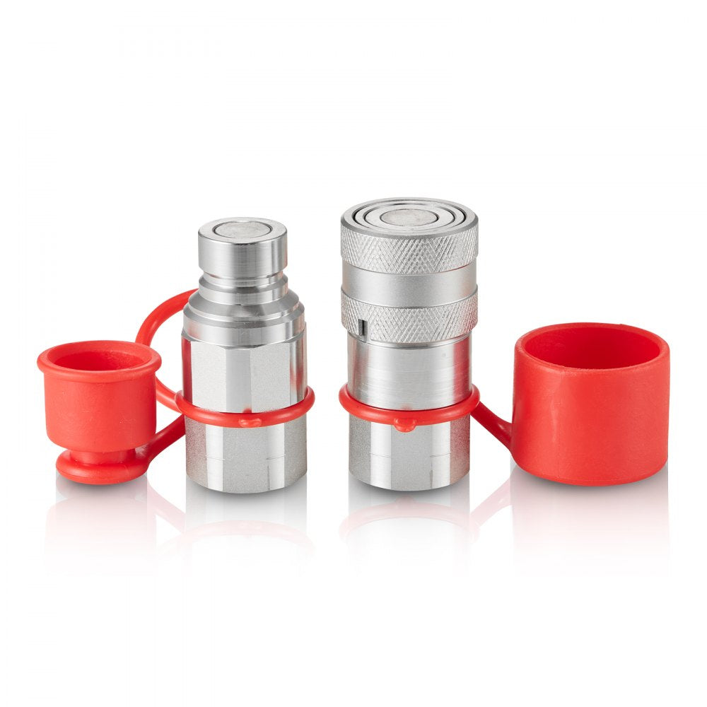 VEVOR 1/2" Flat Face Hydraulic Couplers, 1/2" NPT Skid Steer Hydraulic Quick Connect Couplers with 2 Dust Caps (ISO16028)