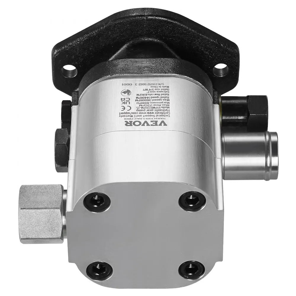 VEVOR Hydraulic Log Splitter Pump, 22GPM, 2 Stage 4000PSI Wood Log Splitter Pump, 1-1/4'' Inlet 3/4'' NPT Outlet 3600 RPM Aluminum Hydraulic Gear Pump, for Small Engine Mounting Log Splitters Snowplow