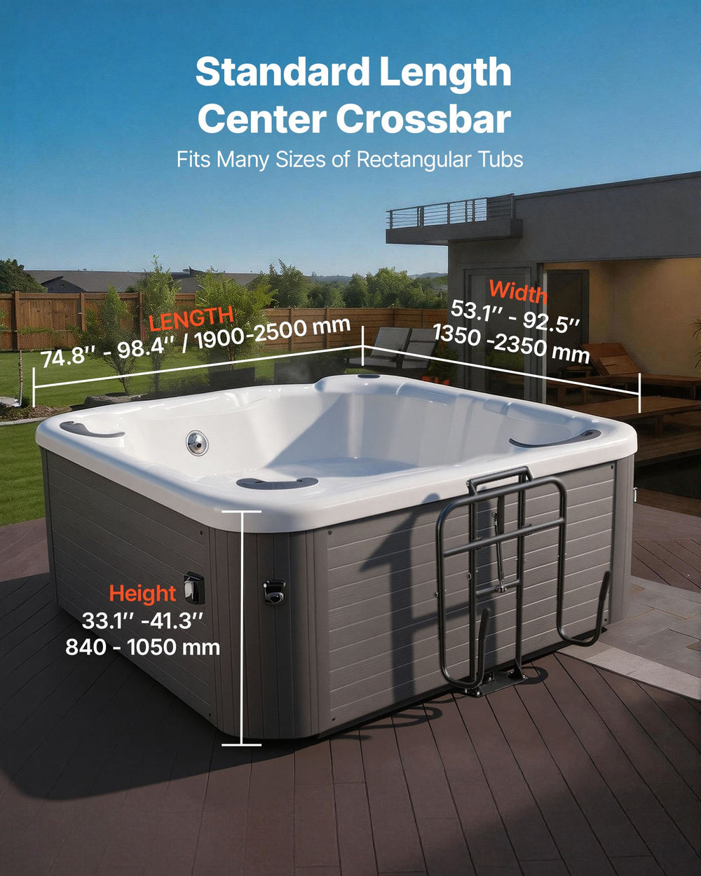 VEVOR Hydraulic Spa Cover Lift, Hot Tub Cover Lift, Adjustable Height 33.1 to 41.3 in and Width from 53.1 to 92.5 in, Mounted Underneath on One Side, Compatible with Various Sizes of Hot Tubs & Spas