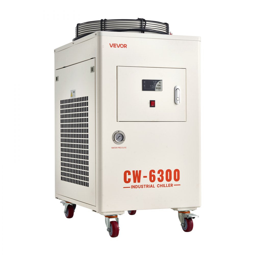 VEVOR Industrial Water Chiller, 27,300 BTU/h, Industrial Water Cooler Cooling System with Compressor, 10.6  Gal Tank Capacity, 18.5 GPM Max Flow Rate, for CO2 Laser Tube Engraving & Cutting Machine