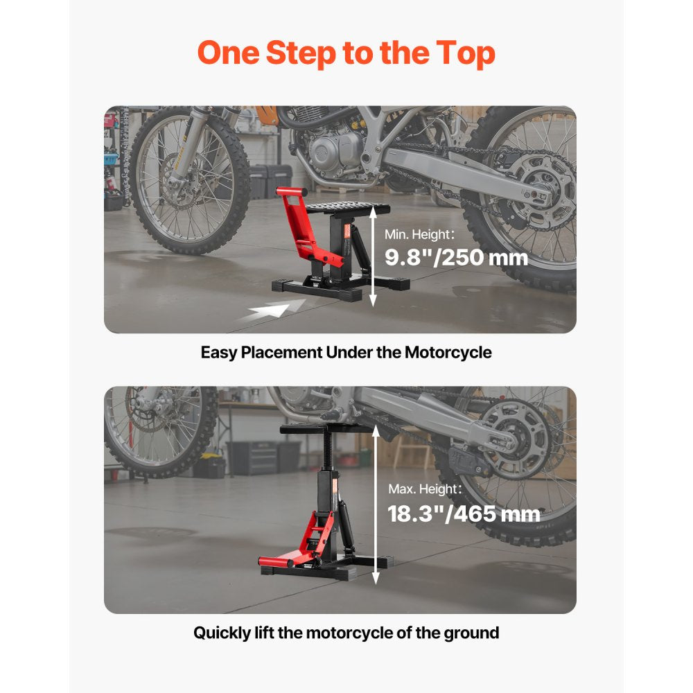 VEVOR Dirt Bike Lift Stand, Motorcycle Jack Lift Stand 1200lbs Capacity and Hydraulic Lift Operation, Hoist Table Adjustable Height 9.8"-18.3" for Dirtbike Repair, Maintenance, Dirt Bike Accessories
