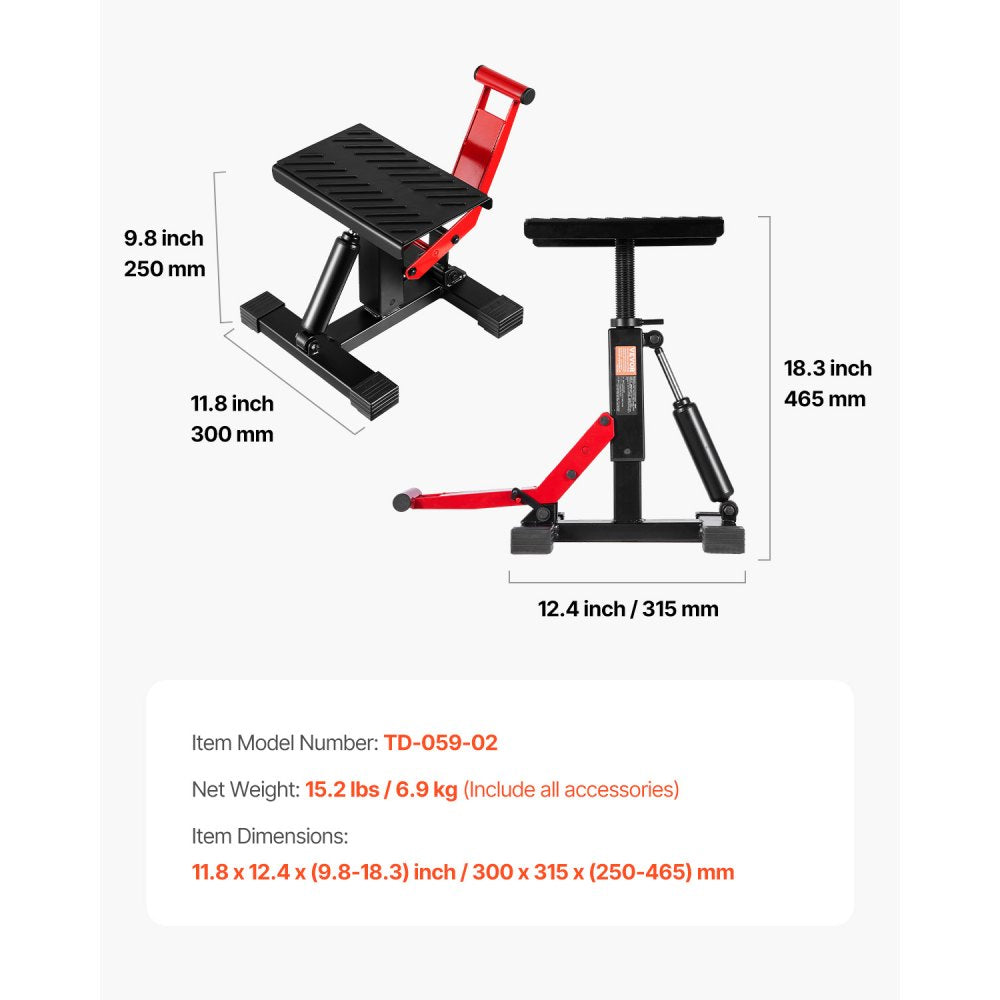 VEVOR Dirt Bike Lift Stand, Motorcycle Jack Lift Stand 1200lbs Capacity and Hydraulic Lift Operation, Hoist Table Adjustable Height 9.8"-18.3" for Dirtbike Repair, Maintenance, Dirt Bike Accessories