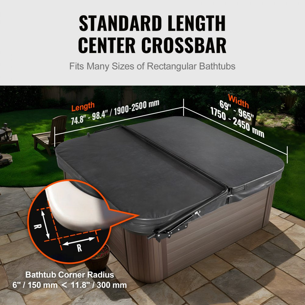 VEVOR Hydraulic Hot Tub Cover Lift, Spa Cover Lift, Adjustable Width from 69 in to 96.5 in, Mounts on Both Top Sides, Compatible with Various Sizes of Rectangular Bathtubs, Hot Tubs and Spas