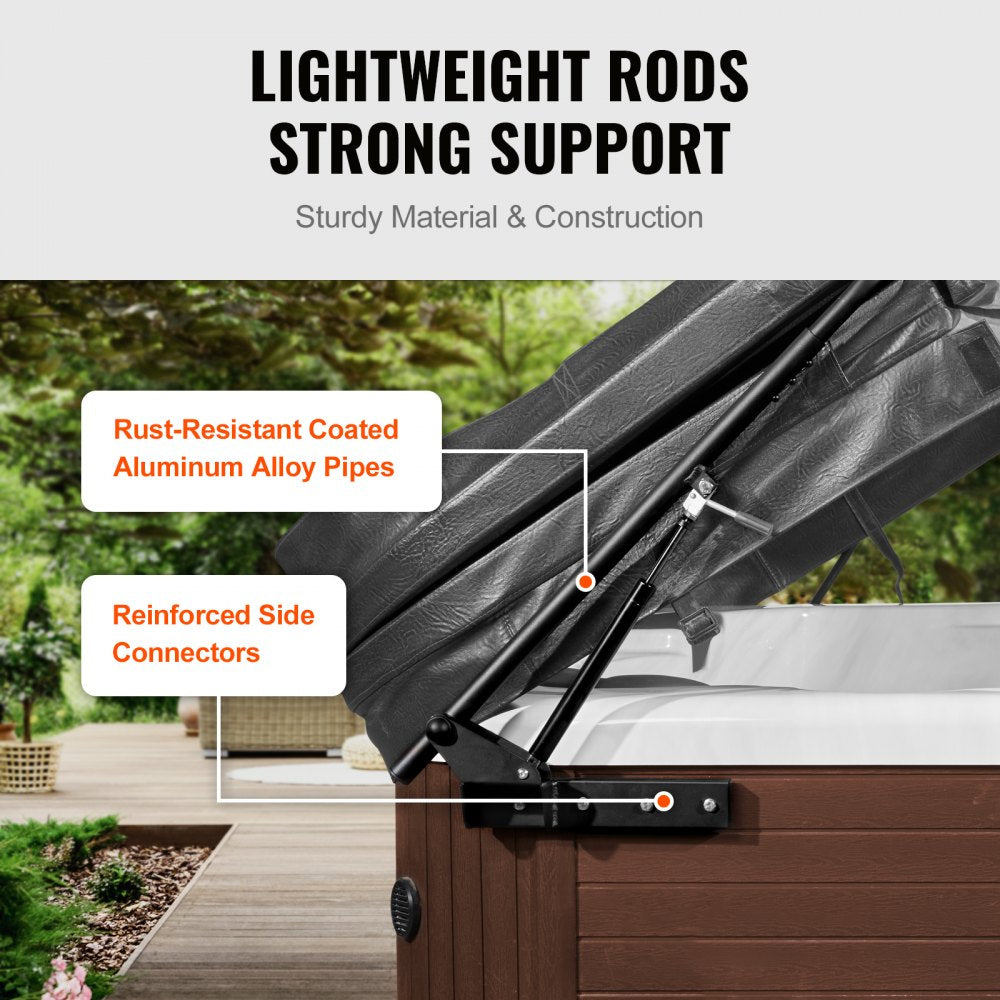 VEVOR Hydraulic Hot Tub Cover Lift, Spa Cover Lift, Adjustable Width from 69 in to 96.5 in, Mounts on Both Top Sides, Compatible with Various Sizes of Rectangular Bathtubs, Hot Tubs and Spas