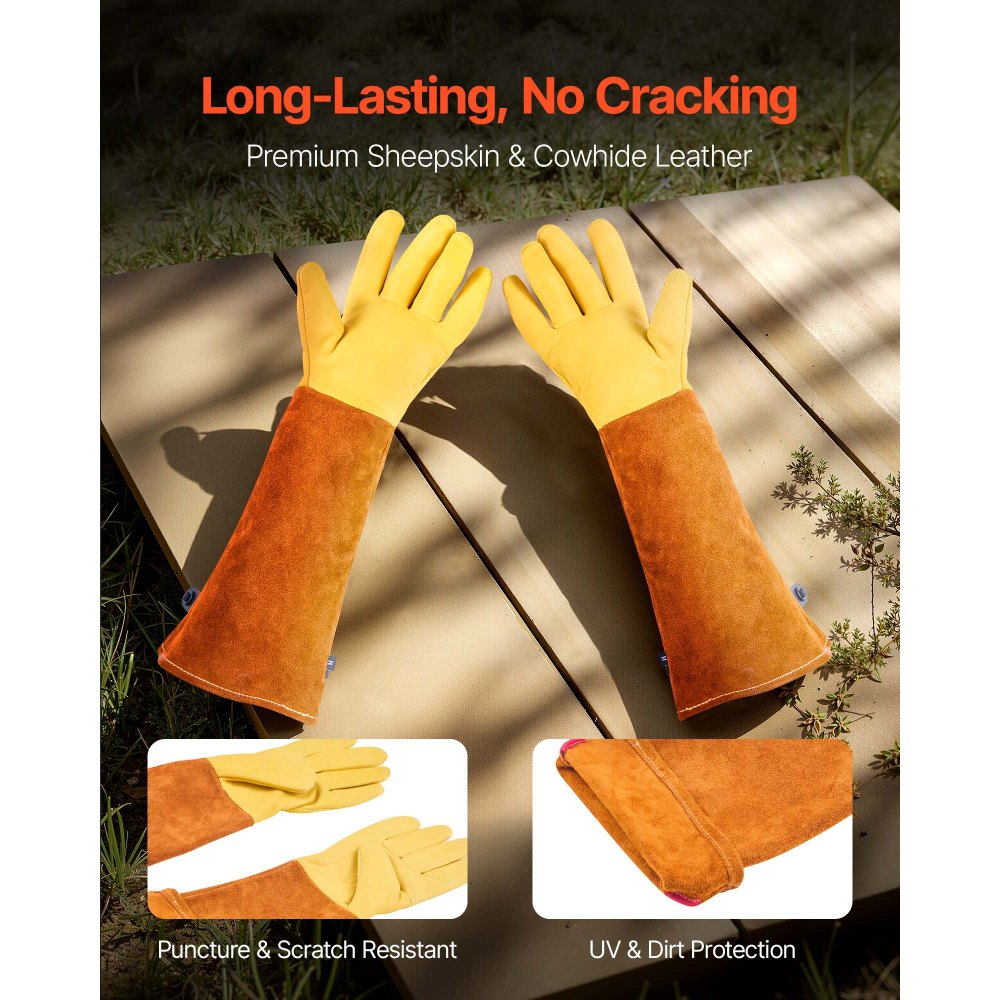 VEVOR Gardening Gloves, Thorn Proof & Puncture Resistant Garden Gloves with Elastic Cuff, 17.5 in Long-Sleeve Glove Rose Pruning Glove for Men & Women Weeding Digging Planting, Size M