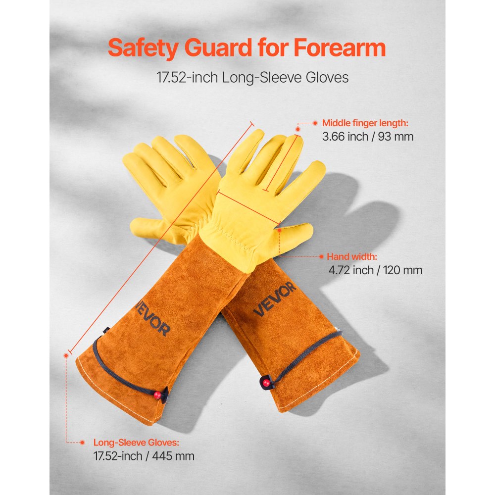 VEVOR Gardening Gloves, Thorn Proof & Puncture Resistant Garden Gloves with Elastic Cuff, 17.5 in Long-Sleeve Glove Rose Pruning Glove for Men & Women Weeding Digging Planting, Size M