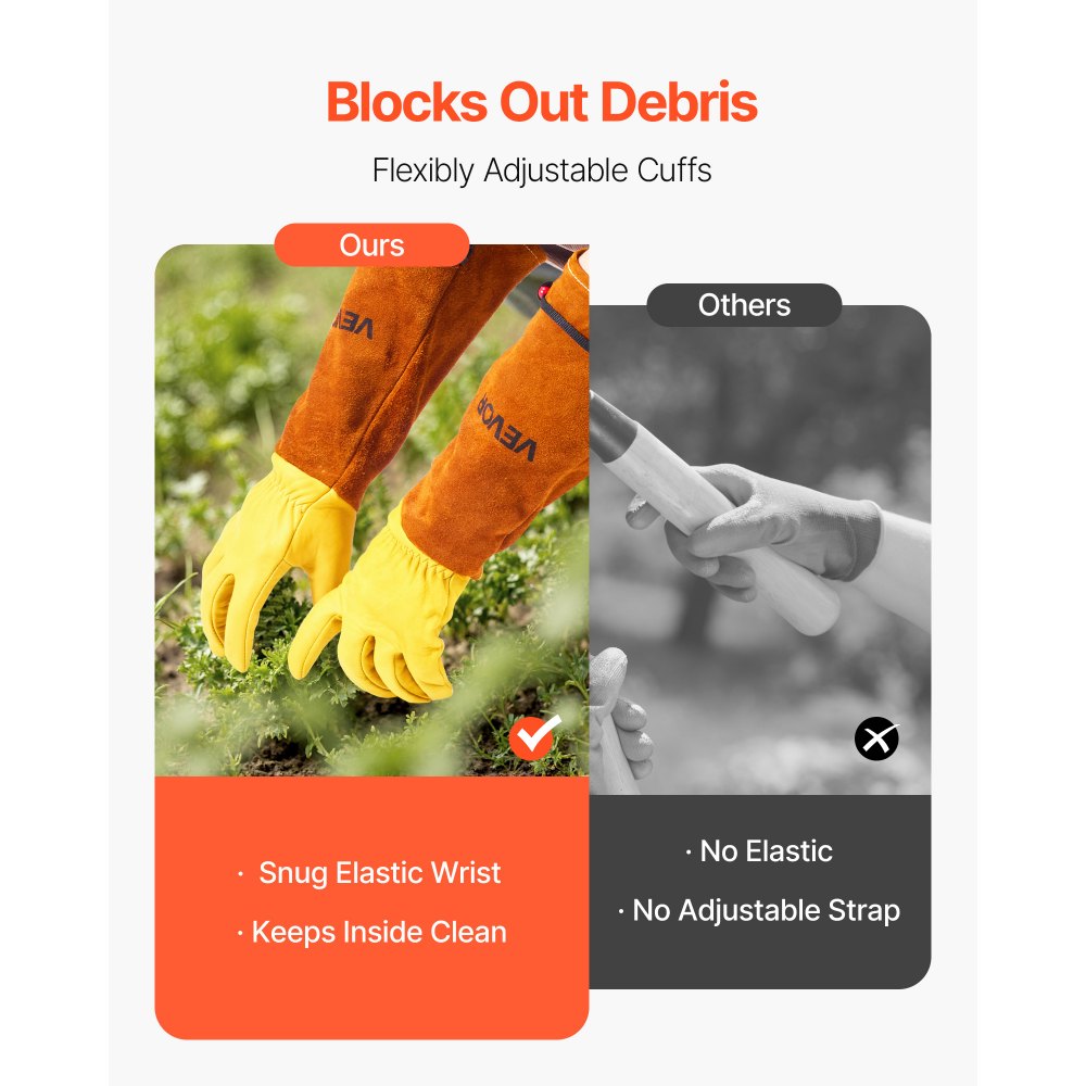 VEVOR Gardening Gloves, Thorn Proof & Puncture Resistant Garden Gloves with Elastic Cuff, 17.5 in Long-Sleeve Glove Rose Pruning Glove for Men & Women Weeding Digging Planting, Size M