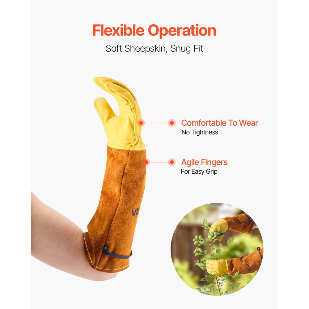 VEVOR Gardening Gloves, Thorn Proof & Puncture Resistant Garden Gloves with Elastic Cuff, 17.5 in Long-Sleeve Glove Rose Pruning Glove for Men & Women Weeding Digging Planting, Size M