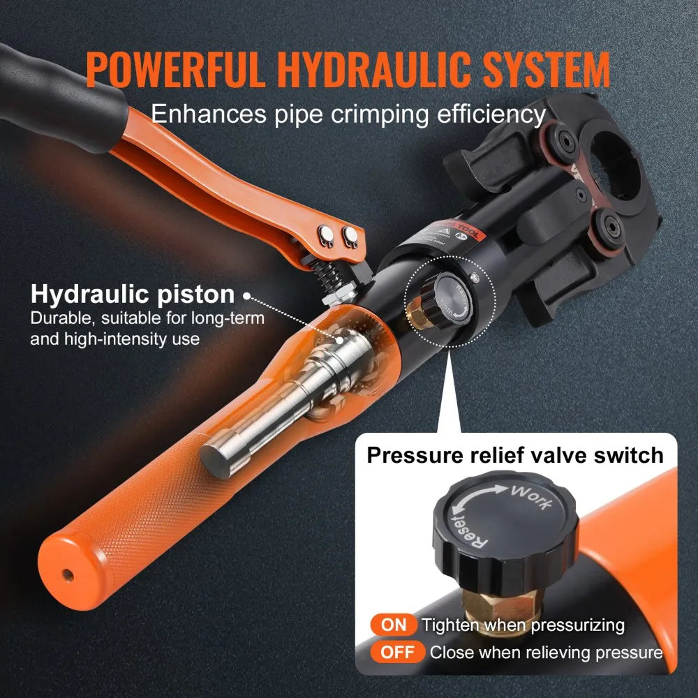 VEVOR Copper Pipe Crimping Tool, Hydraulic Driven Press Tool with 1/2", 3/4", 1" Jaws for VUS Type Copper Pipes and  3/8", 1/2", 5/8", 3/4", 1" Jaws for ASTM F1807 Pex Pipe Copper Ring