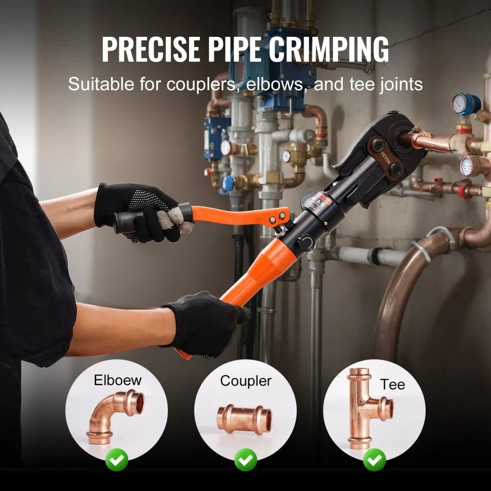 VEVOR Copper Pipe Crimping Tool, Hydraulic Driven Press Tool with 1/2", 3/4", 1" Jaws for VUS Type Copper Pipes and  3/8", 1/2", 5/8", 3/4", 1" Jaws for ASTM F1807 Pex Pipe Copper Ring