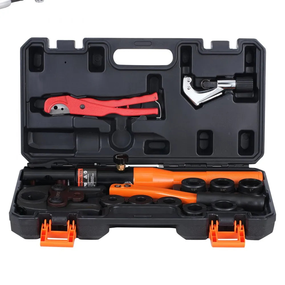 VEVOR Copper Pipe Crimping Tool, Hydraulic Driven Press Tool with 1/2", 3/4", 1" Jaws for VUS Type Copper Pipes and  3/8", 1/2", 5/8", 3/4", 1" Jaws for ASTM F1807 Pex Pipe Copper Ring