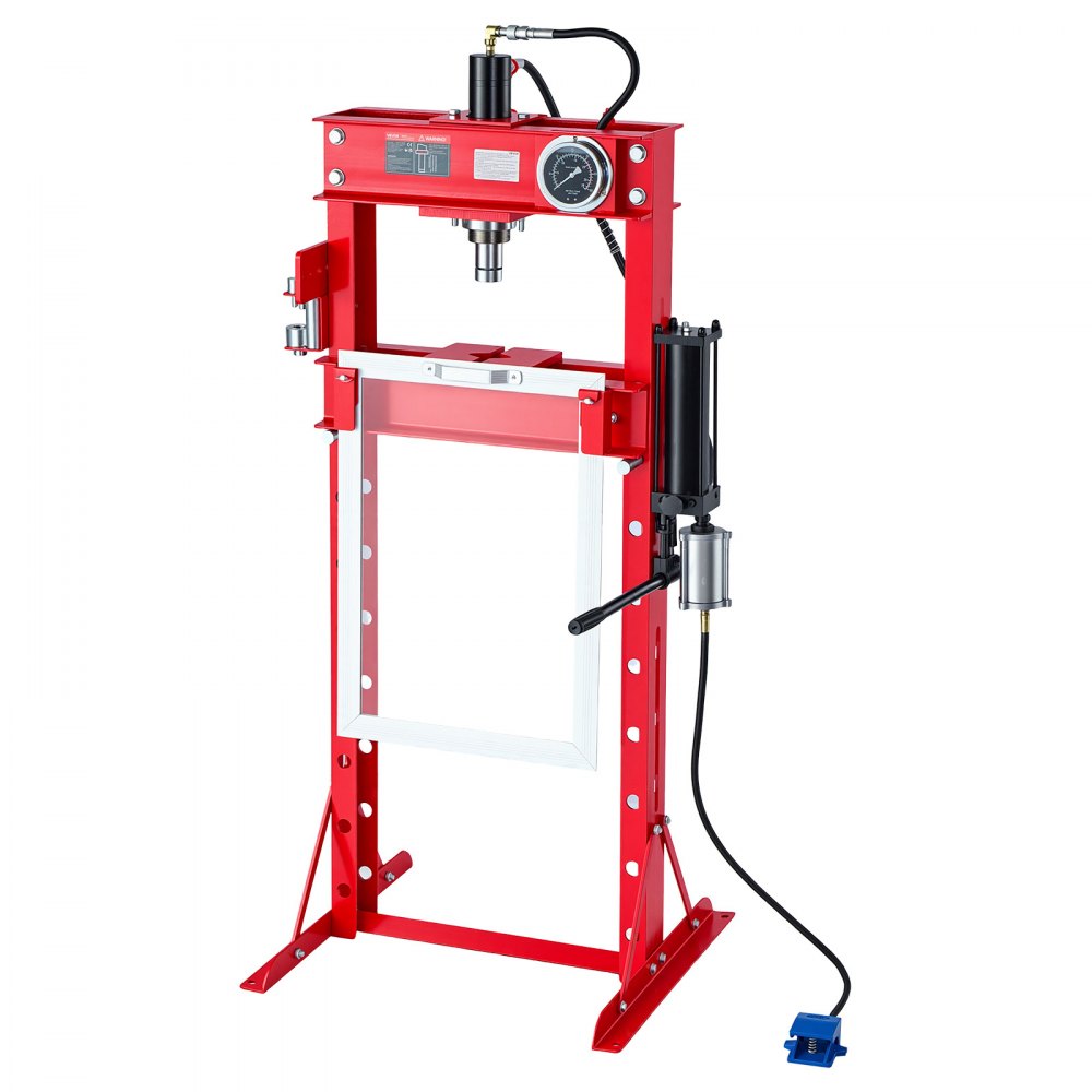 VEVOR 20-Ton Shop Press, Pneumatic/Manual Hydraulic Shop Press with Foot Pedal, Gauge & 9PCS Punches Set, H-Frame Heavy-Duty Garage Floor Adjustable Shop Press for Bending, Straightening, Pressing