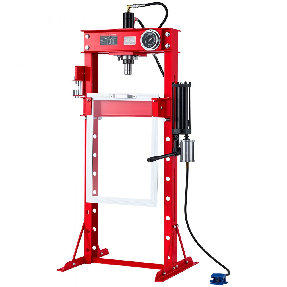 VEVOR 20-Ton Shop Press, Pneumatic/Manual Hydraulic Shop Press with Foot Pedal, Gauge & 9PCS Punches Set, H-Frame Heavy-Duty Garage Floor Adjustable Shop Press for Bending, Straightening, Pressing