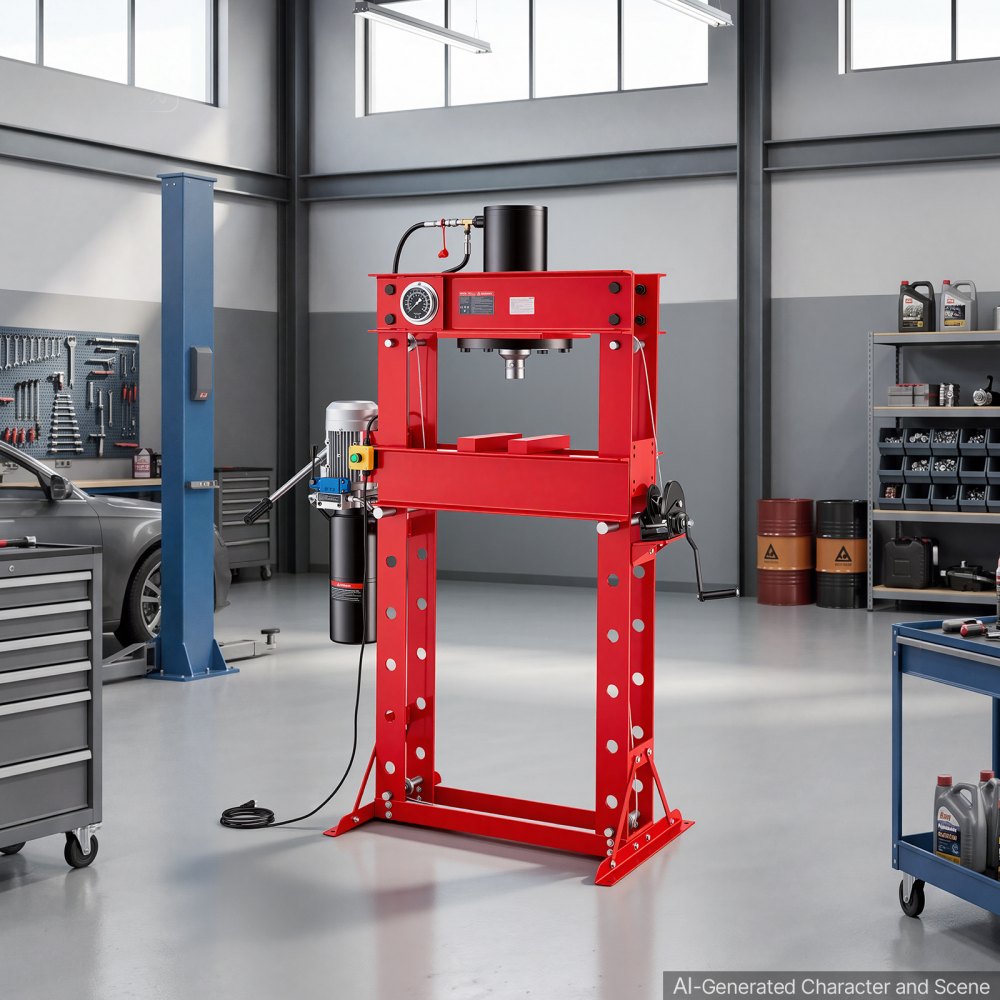 VEVOR 50-Ton Electric Hydraulic Shop Press, 2.2KW 110V, H-Frame Garage Floor Shop Press with Automatic Fast Ram Movement, Heavy-Duty Steel Adjustable Hydraulic Press for Bending Straightening Pressing
