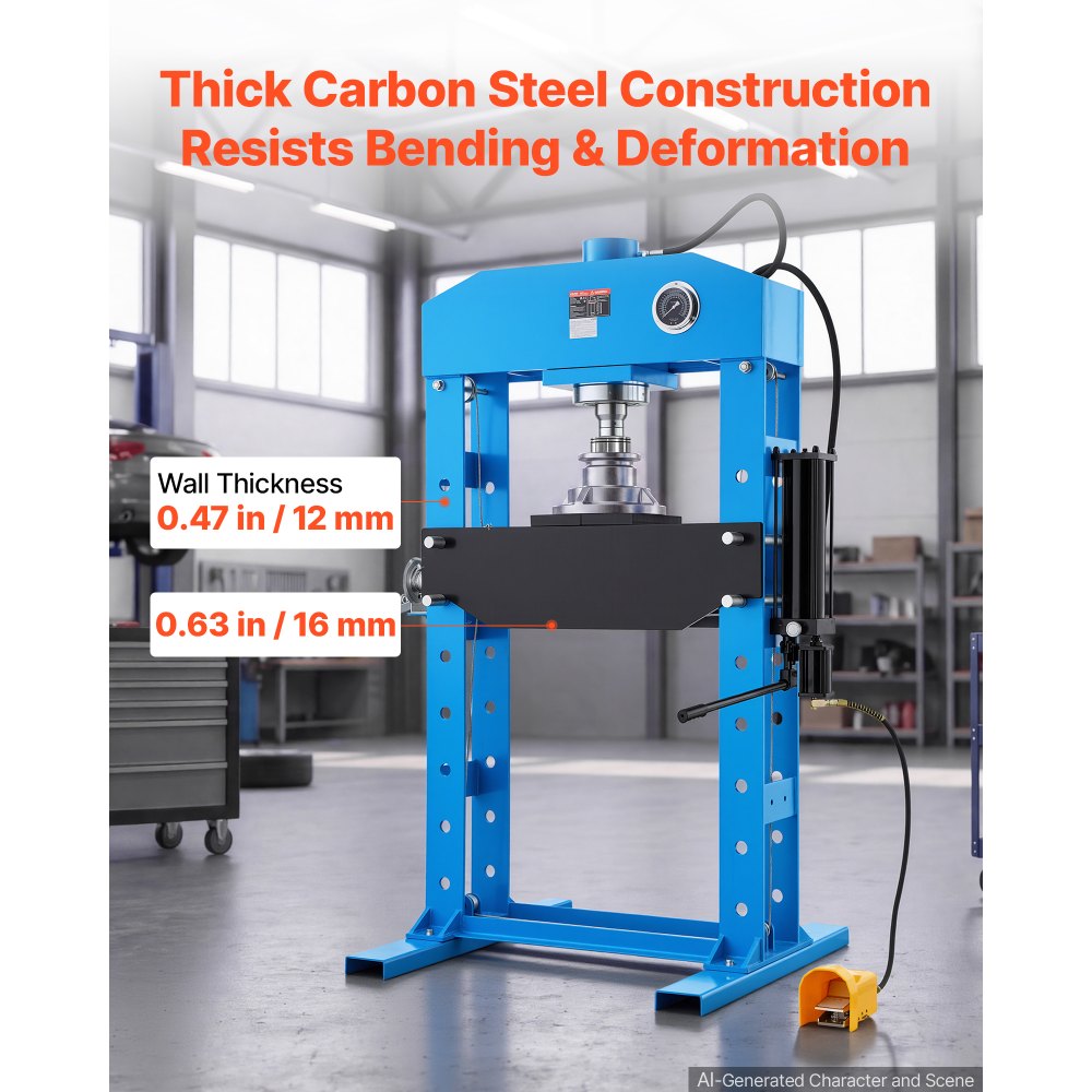 VEVOR 75-Ton Shop Press, Pneumatic/Manual Hydraulic Shop Press with Foot Pedal, Hand Wheel & Pressure Gauge, H-Frame Heavy-Duty Garage Floor Adjustable Shop Press for Bending, Straightening, Pressing