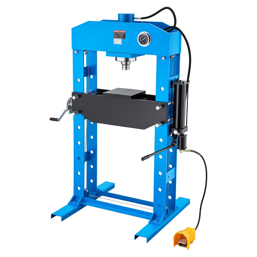 VEVOR 75-Ton Shop Press, Pneumatic/Manual Hydraulic Shop Press with Foot Pedal, Hand Wheel & Pressure Gauge, H-Frame Heavy-Duty Garage Floor Adjustable Shop Press for Bending, Straightening, Pressing