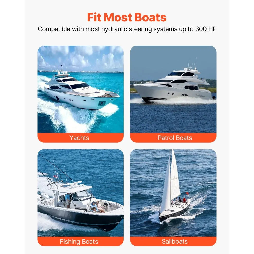 VEVOR Hydraulic Steering Kit, 300 HP, Marine Boat Hydraulic Steering System, with 6.9 MPa/1000 psi Helm Pump, Two-Way Lock Cylinder, and 26ft High-Strength Hoses, for Single Station, Single-Engine Use